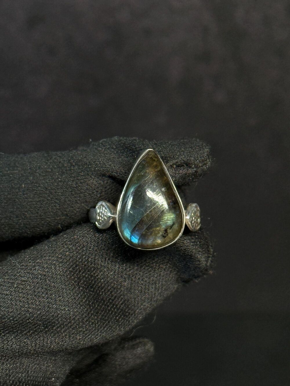 Vintage 925 Sterling Silver Labradorite Teardrop Ring Size 7.5